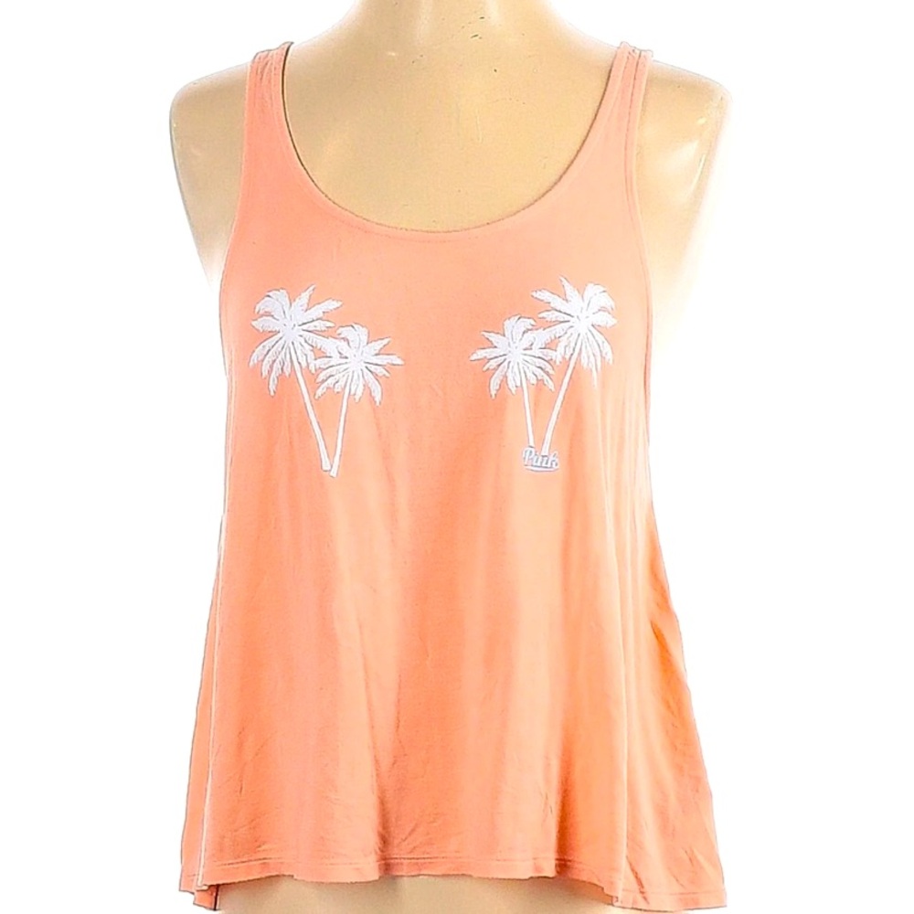 Victorias Secret Pink Swing Tank Top Creamsicle Orange with White Palm Trees Med